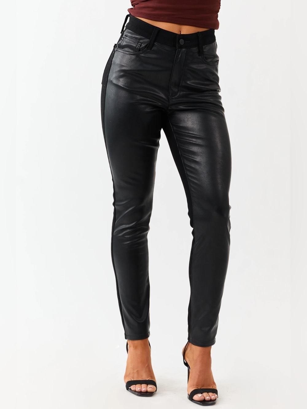Judy Blue Black Faux Leather Front High Waist Skinny Pants Size 13/31 NWT